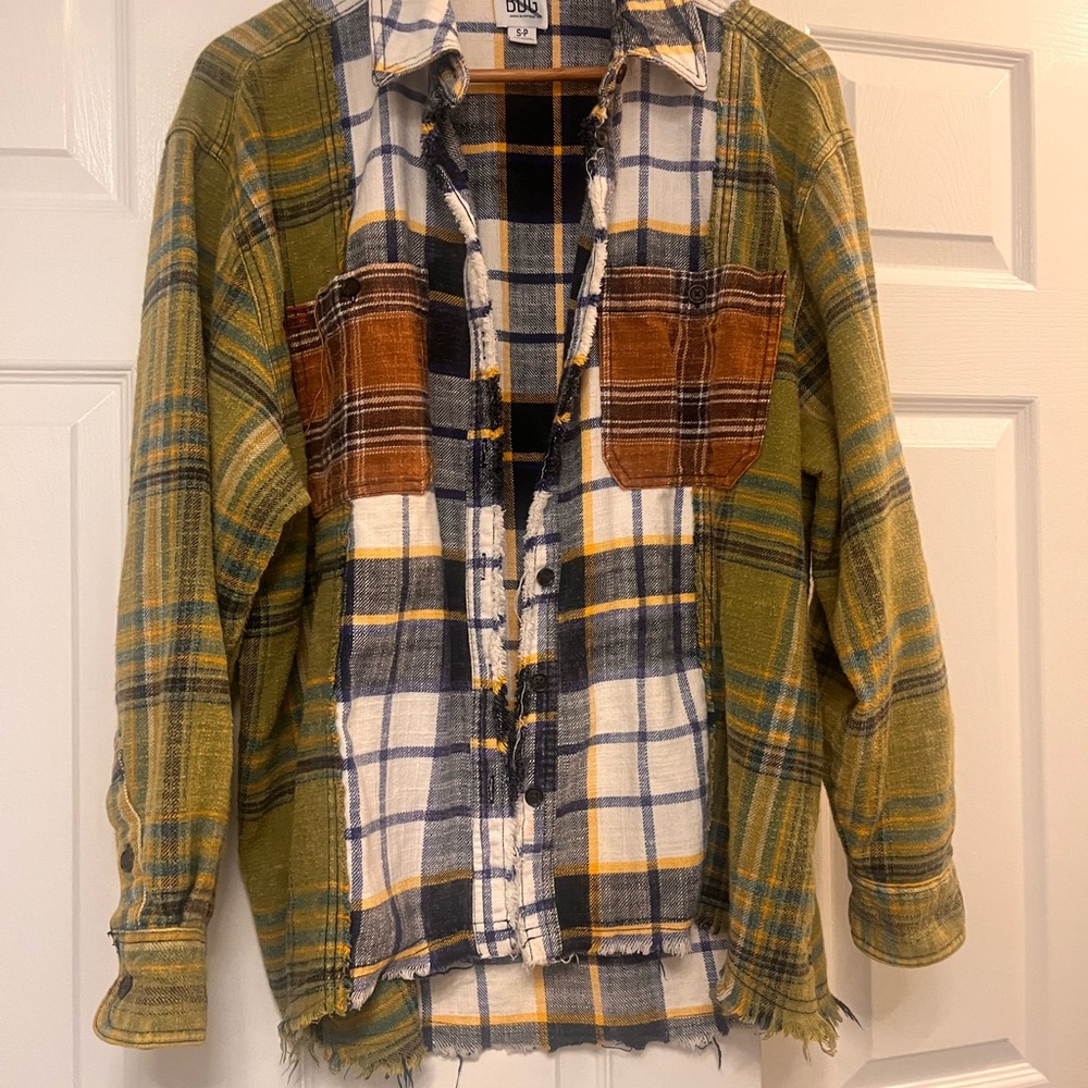 BDG Mixed Plaid Button-Down Shirt Jacket in Olive, Mustard & Brown